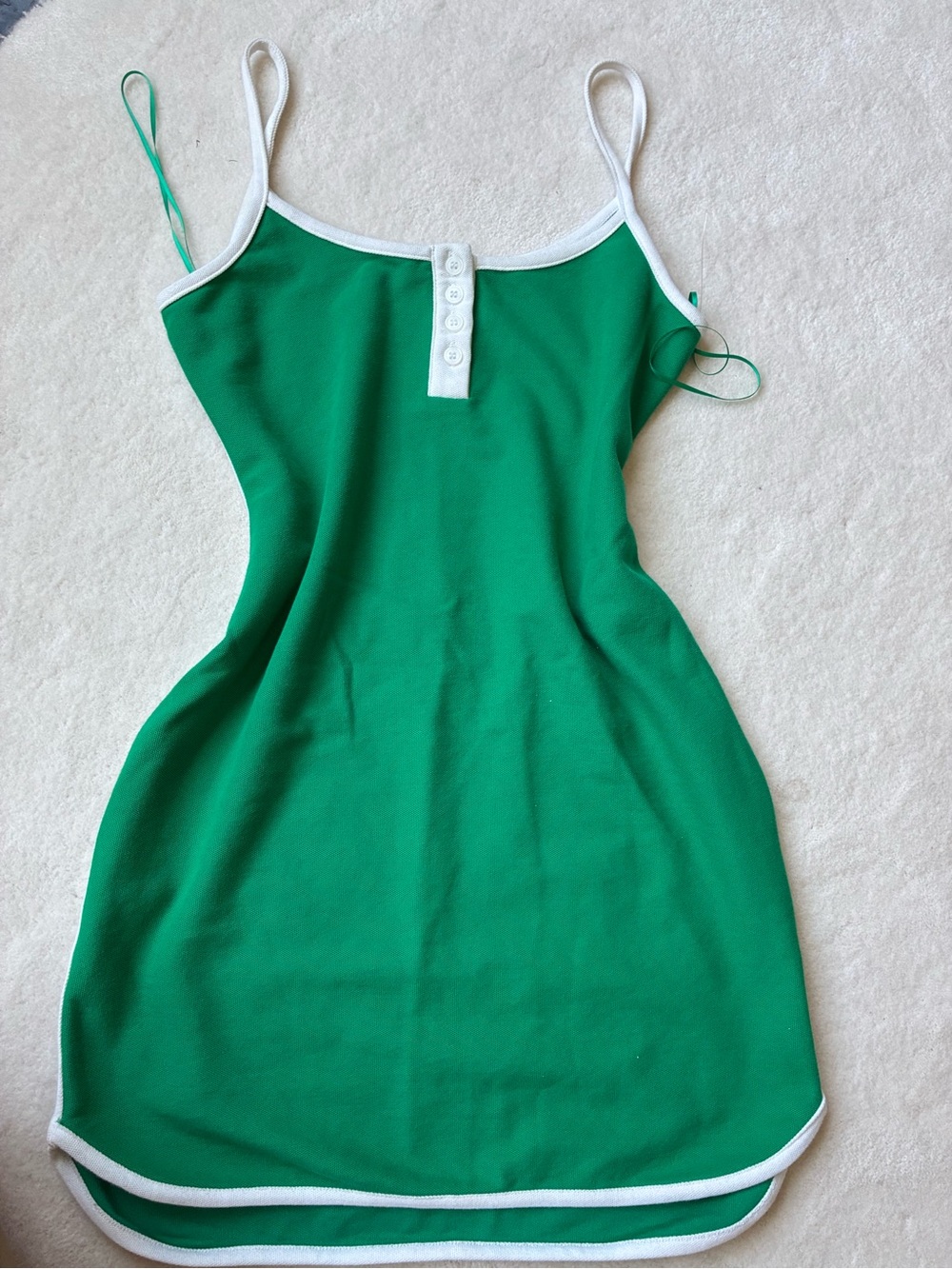 Blue Blush Green Slip Dress with White Trim